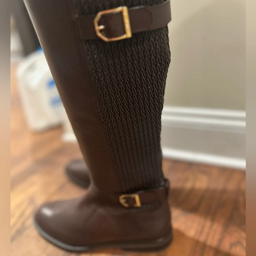 NWT Chesley Leather & Textile Knee-High Boots - Picture 2 of 8